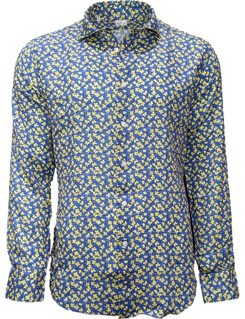Almirante Seis | camisa lino Giangi azul flor amarilla
