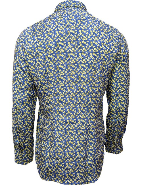 Almirante Seis | camisa lino Giangi azul flor amarilla