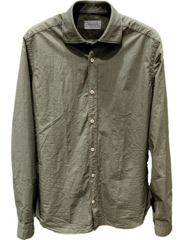 Camisa lisa verde army de popelin con tejido lavado de Tintoria Mattei