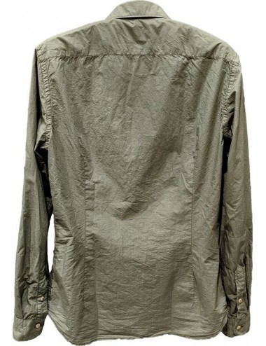 Camisa lisa verde army de popelin con tejido lavado de Tintoria Mattei 2