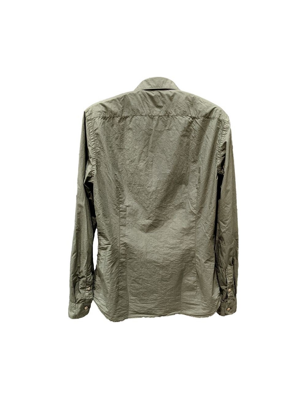 Camisa lisa verde army de popelin con tejido lavado de Tintoria Mattei