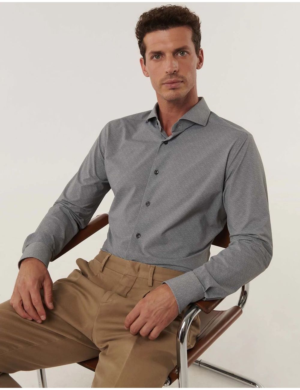 Camisa elástica de espiga gris | Xacus Almirante Seis Madrid