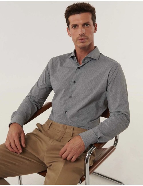 Camisa elástica de espiga gris | Xacus Almirante Seis Madrid