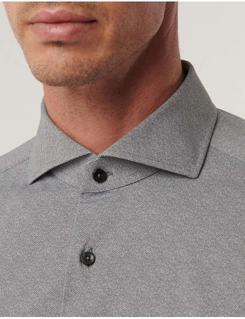 Camisa elástica de espiga gris | Xacus Almirante Seis Madrid