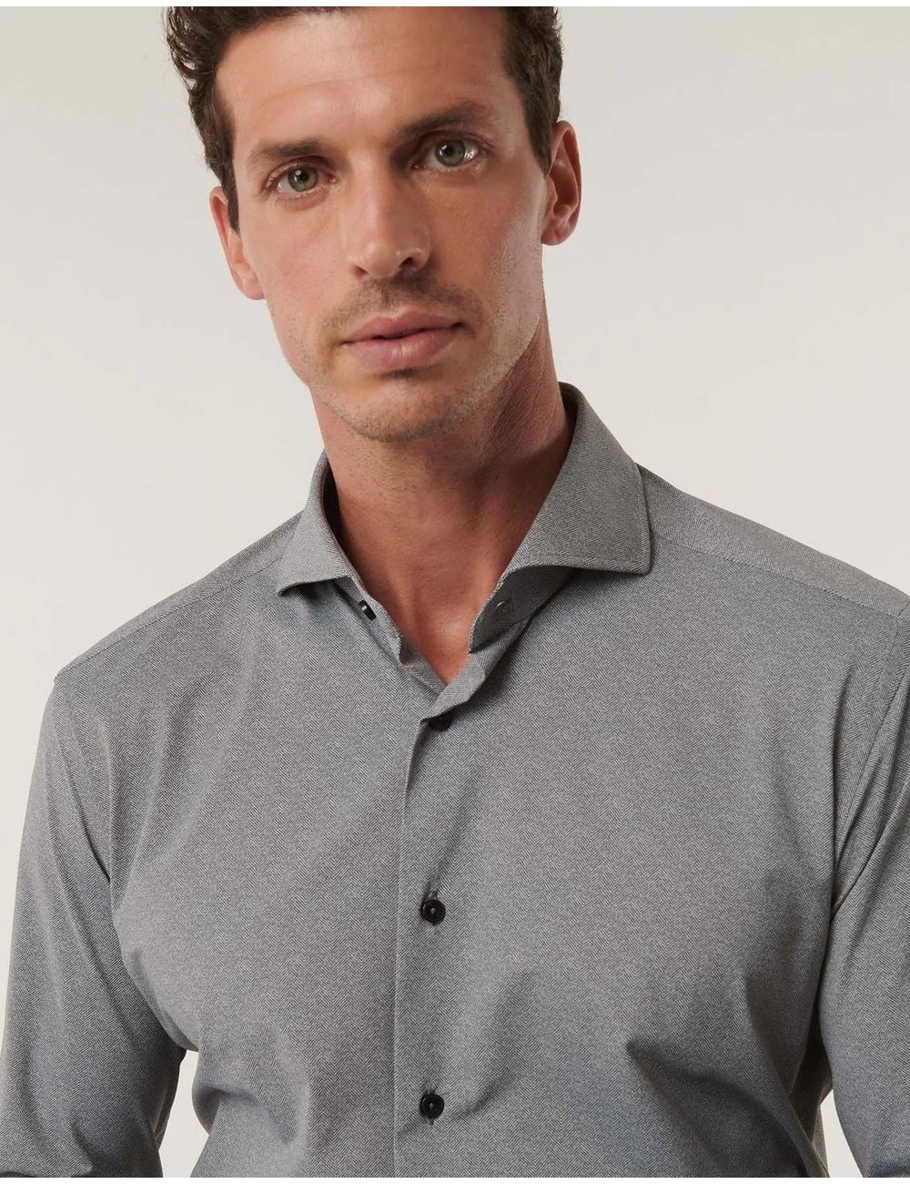 Camisa elástica de espiga gris | Xacus Almirante Seis Madrid