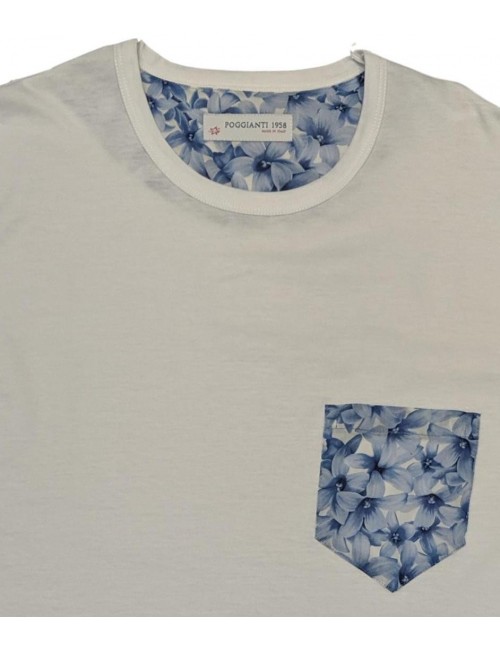 Camiseta Poggianti con bolsillo de fantasia flor de hibiscus
