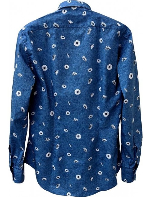 Camisa fondo color denim con estampado margaritas de Giangi