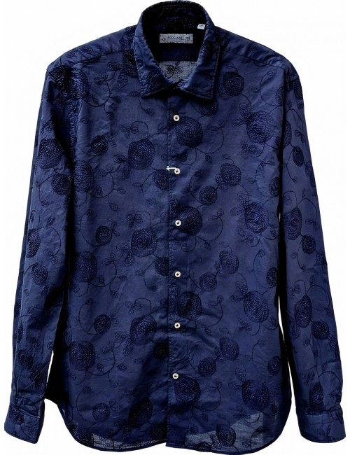 Camisa hombre bordada de Poggianti algodón azul marino online Madrid