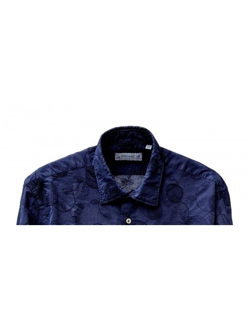 Camisa hombre bordada de Poggianti algodón azul marino online Madrid