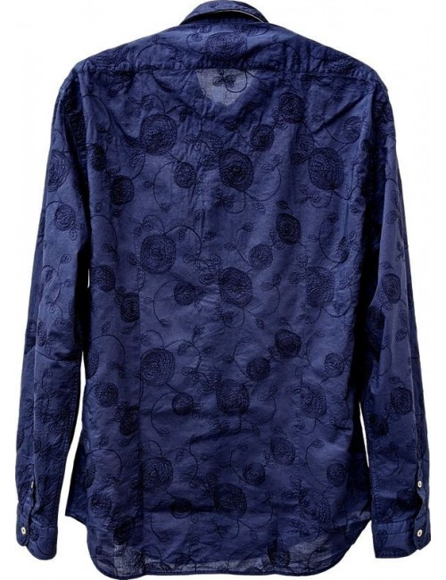 Camisa hombre bordada de Poggianti algodón azul marino online Madrid