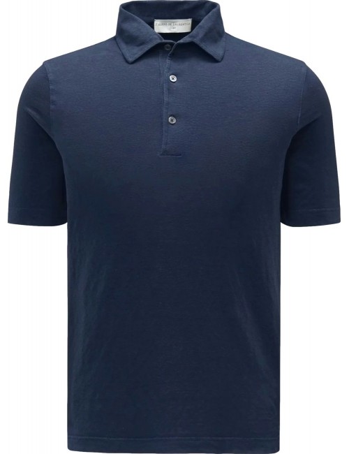 Polo manga corta lino Filippo de Laurenttis azul indigo | Ego Madrid