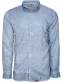 BoB camisa azul algodón lino con bordados pintado con aerógrafo