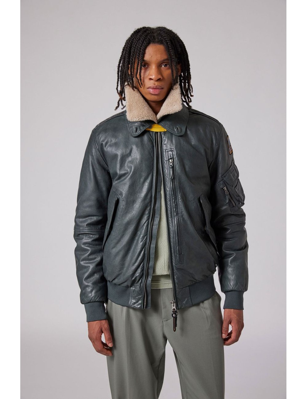 Parajumpers Bomber en piel gris Josh Leather | Ego Madrid