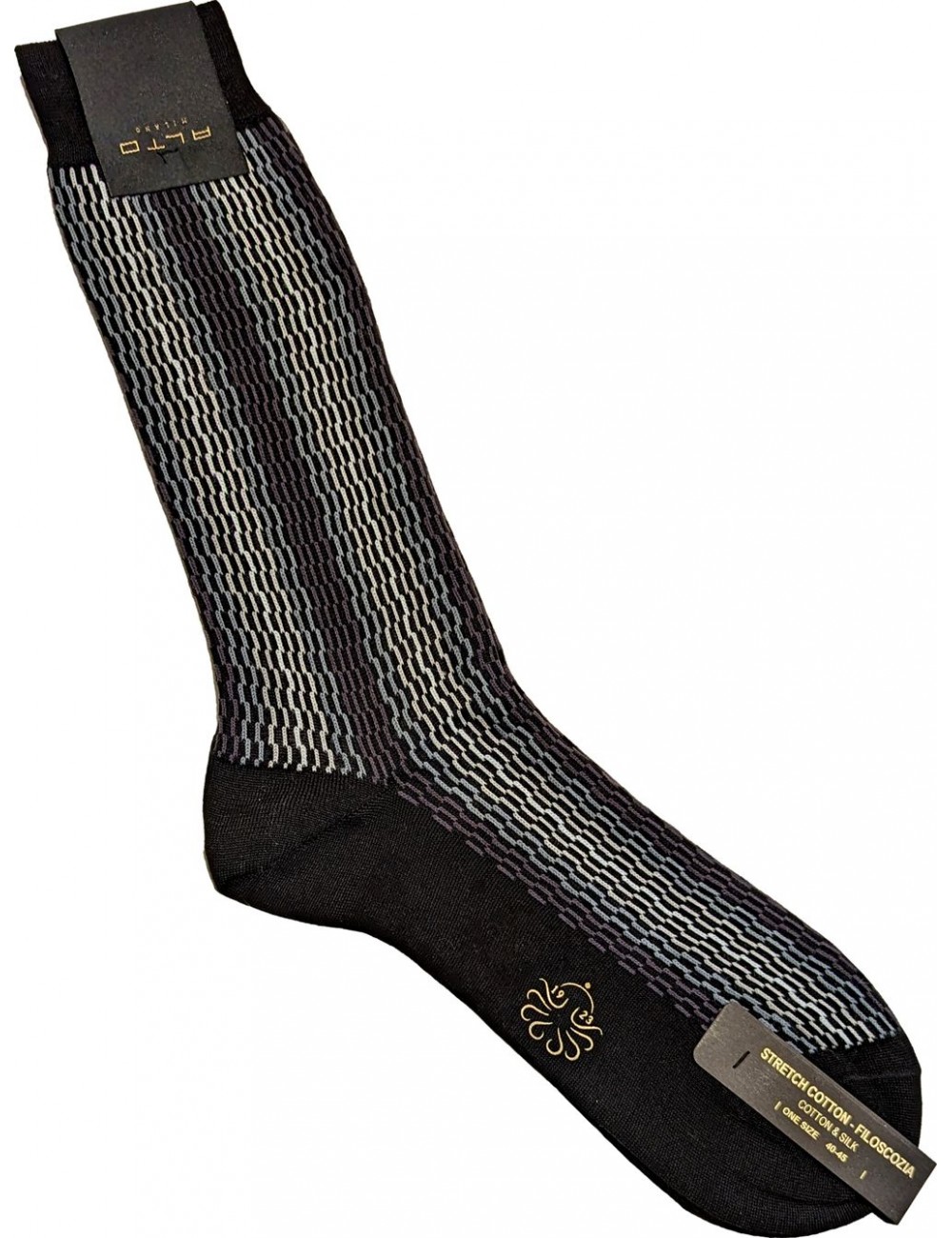 Alto Milano calcetín para hombre Roy Negro en lana