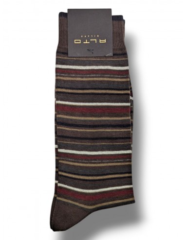 Calcetines Milano marrón con rayas granates, beige y verde