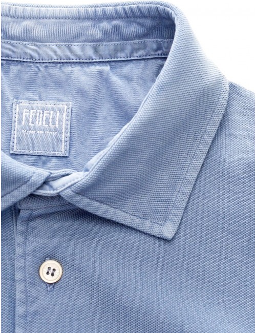 FEDELI Polo North manga corta Piqué azul luz día detalle cuello