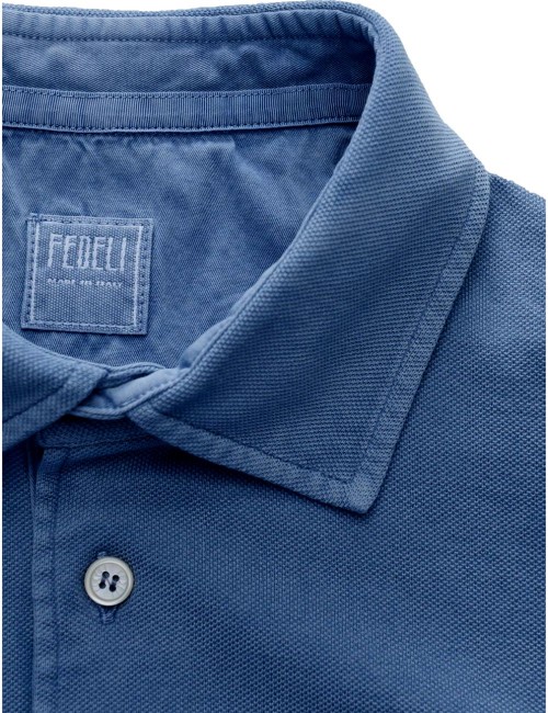 Polo manga corta Fedeli piqué de algodón azul jeans  | Ego Madrid