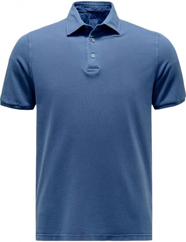 Polo manga corta Fedeli piqué de algodón azul jeans  | Ego Madrid
