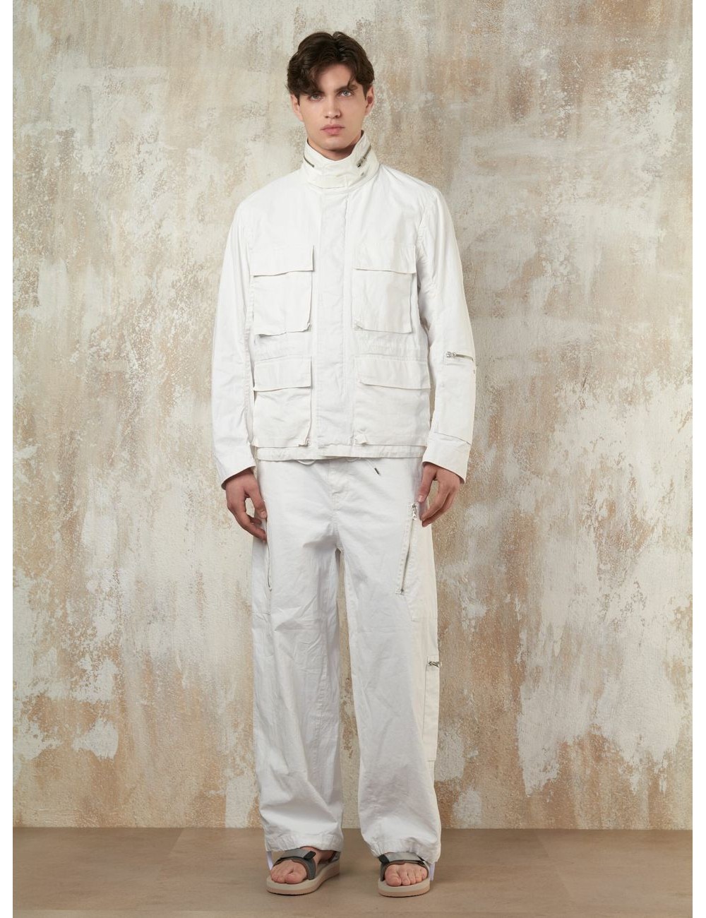 TEN C Chaqueta Underwood blanco de lino encerada