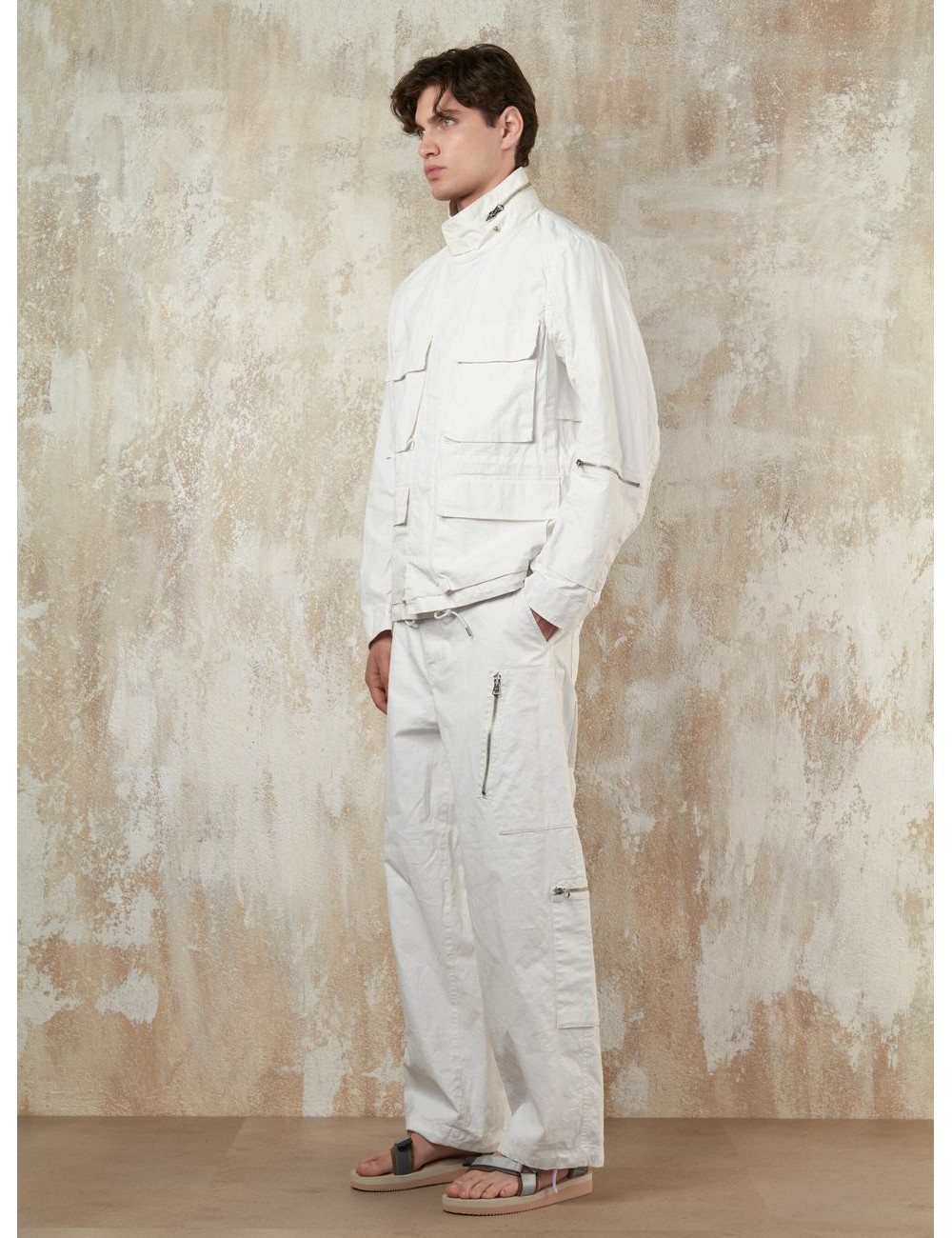 TEN C Chaqueta Underwood blanco de lino encerada