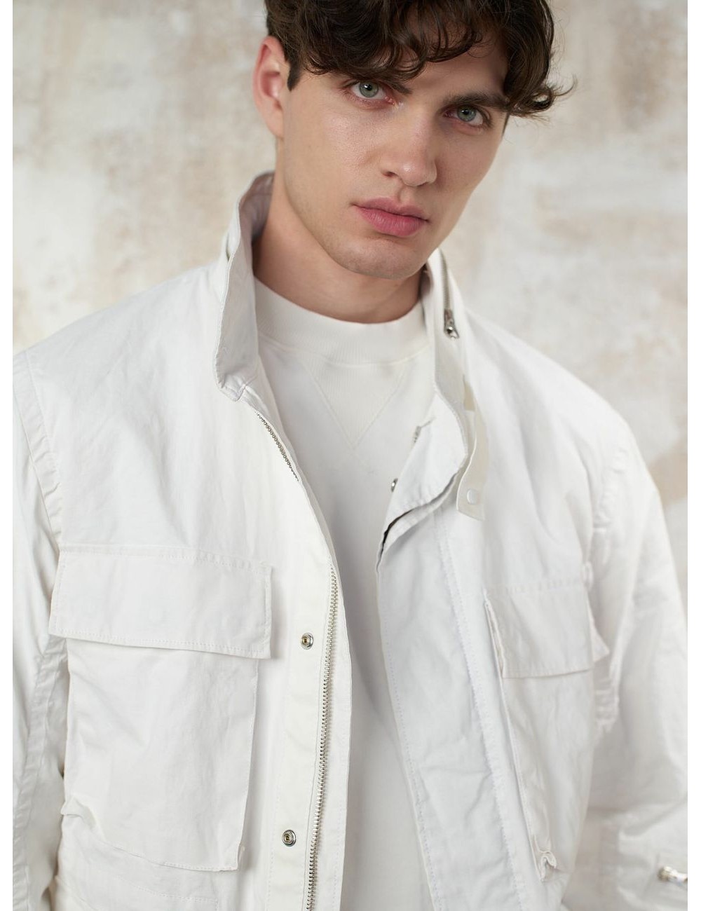TEN C Chaqueta Underwood blanco de lino encerada