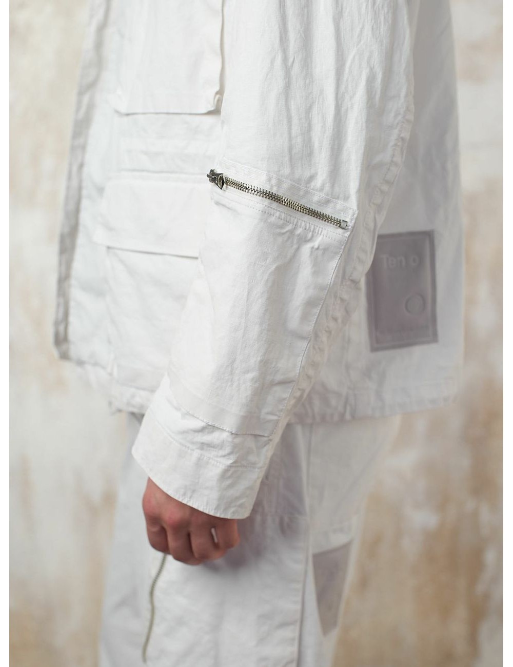 TEN C Chaqueta Underwood blanco de lino encerada