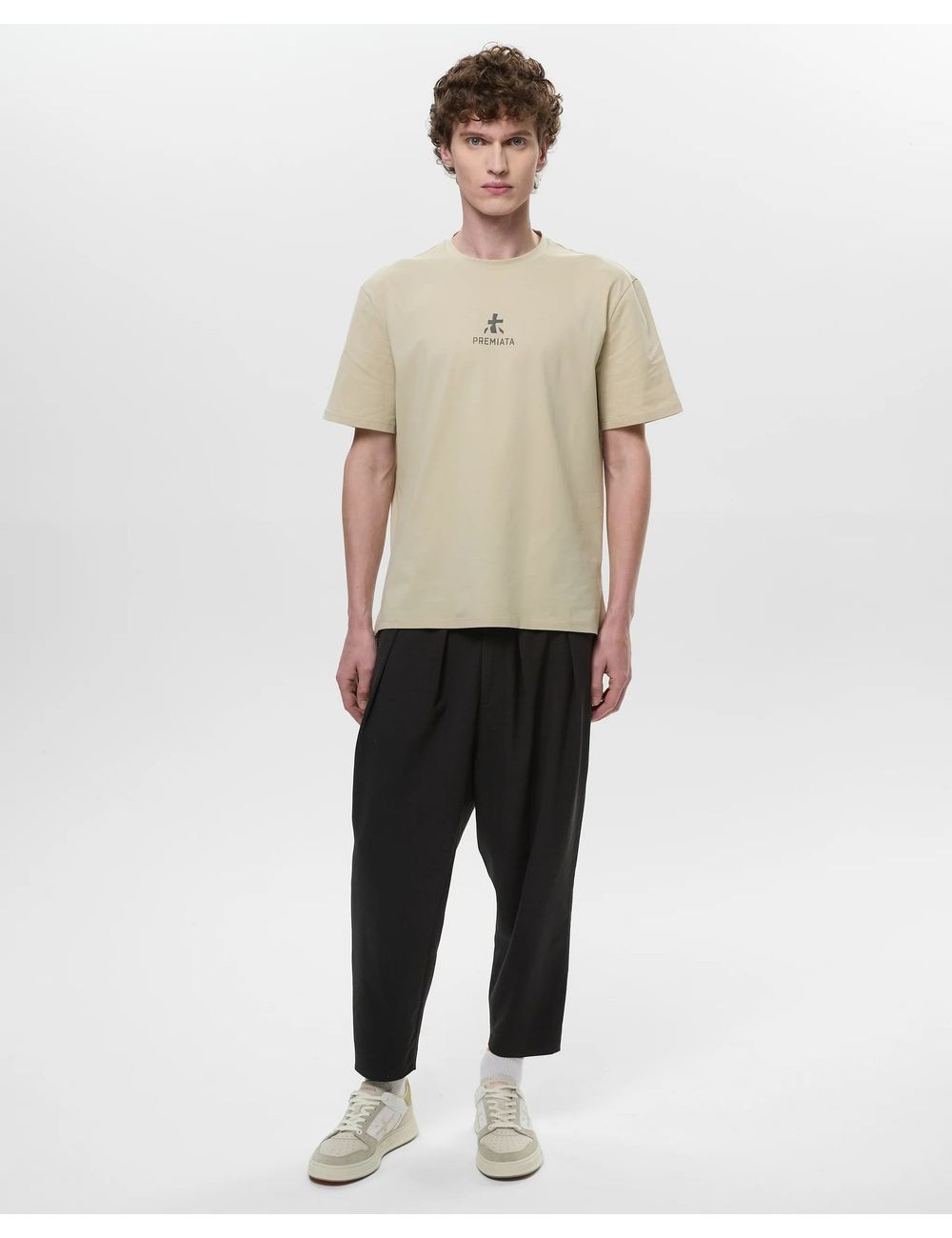 PREMIATA Camiseta verde caqui con logo central PA1017