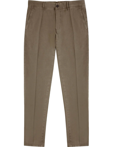 Pantalones de sarga de algodón de corte entallado INCOTEX Pantalón Slacks marrón nogal twill bicolor con tacto frío