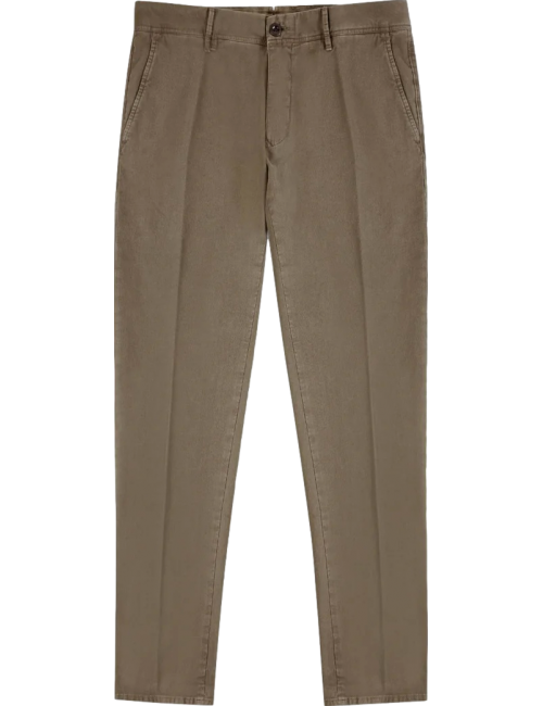 Pantalones de sarga de algodón de corte entallado INCOTEX Pantalón Slacks marrón nogal twill bicolor con tacto frío