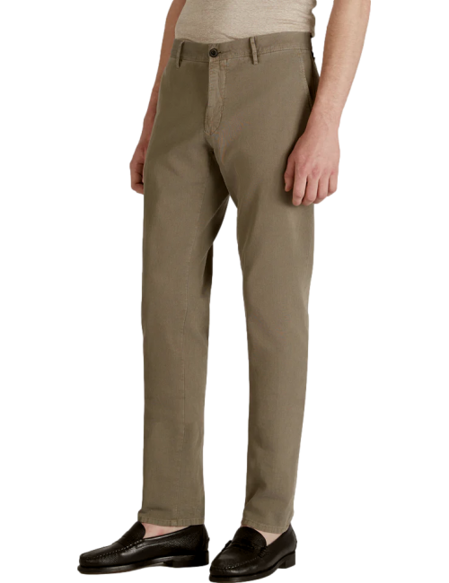 Pantalones de sarga de algodón de corte entallado INCOTEX Pantalón Slacks marrón nogal twill bicolor con tacto frío