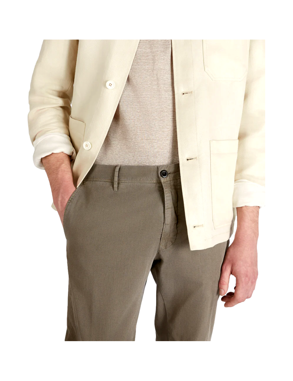 Pantalones de sarga de algodón de corte entallado INCOTEX Pantalón Slacks marrón nogal twill bicolor con tacto frío