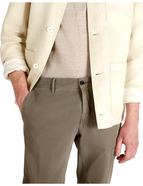 Pantalones de sarga de algodón de corte entallado INCOTEX Pantalón Slacks marrón nogal twill bicolor con tacto frío