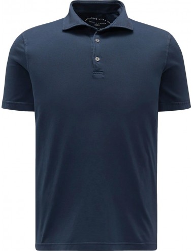 Fedeli polo Zero Algodón Giza orgánico manga corta azul marino