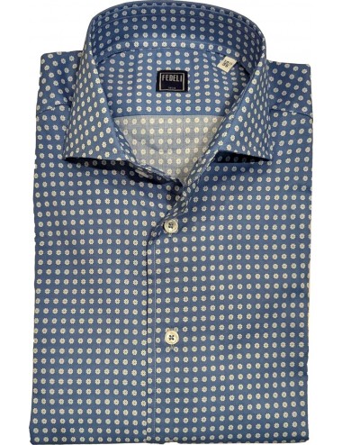 Camisa Fedeli sean panamino estampado fondo jeans flores balncas | Ego