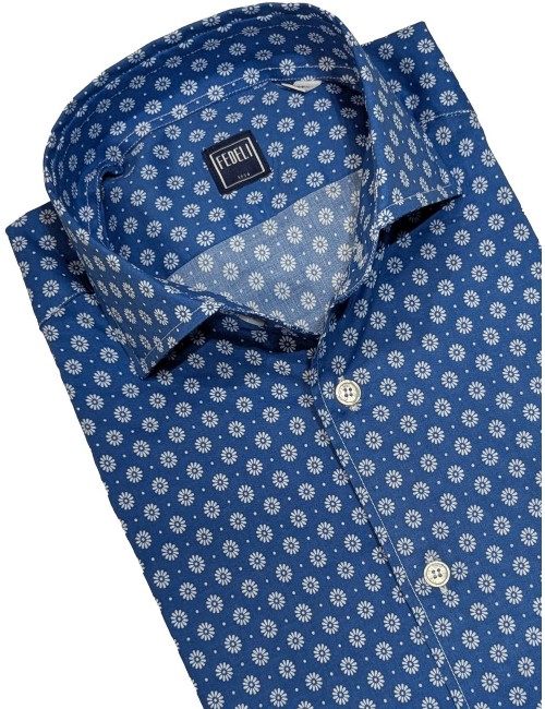 Fedeli camisa Sean Panamino estampado margarita sobre fondo azul