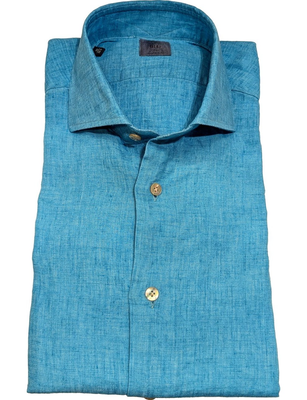 Camisa lino turquesa Mazzarelli