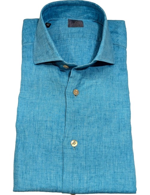 Camisa lino turquesa Mazzarelli