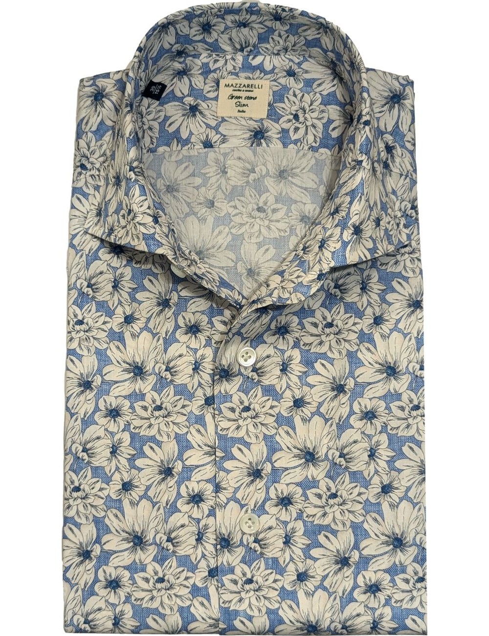 Mazzarelli camisa estampada floral manga larga Green Stone azul claro