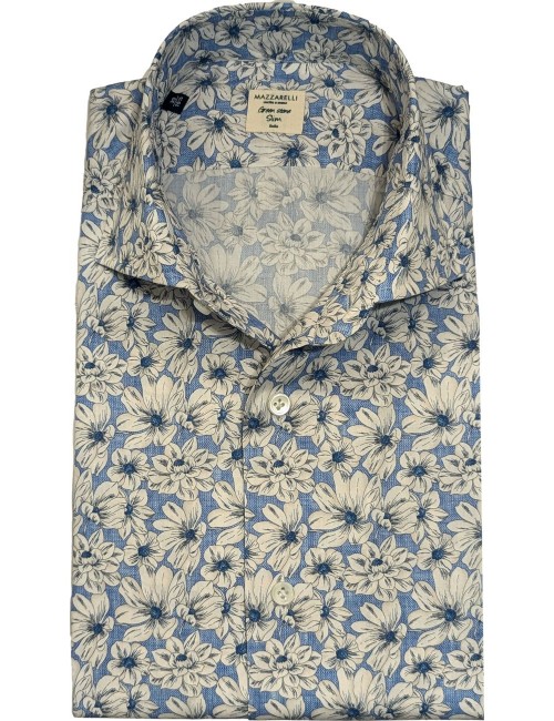 Mazzarelli camisa estampada floral manga larga Green Stone azul claro