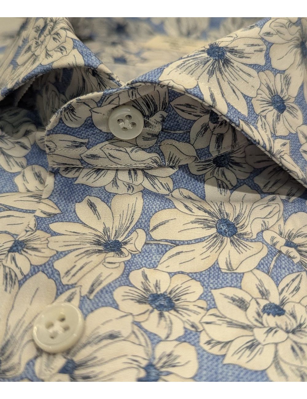 Mazzarelli camisa estampada floral manga larga Green Stone azul claro