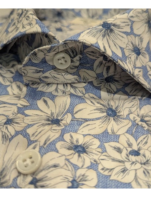 Mazzarelli camisa estampada floral manga larga Green Stone azul claro