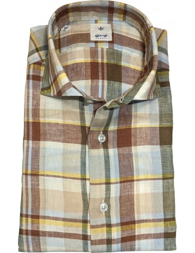 Giangi camisa cuadros lino marron, verde y amarillo