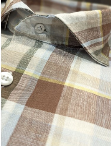 Giangi camisa cuadros lino marron, verde y amarillo 2
