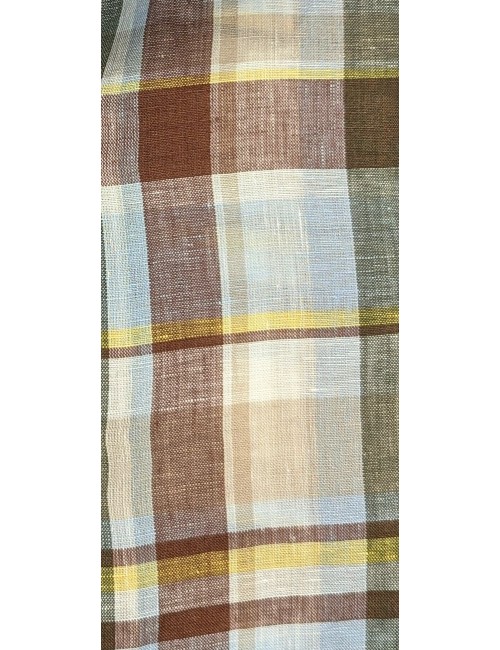 Giangi camisa cuadros lino marron, verde y amarillo