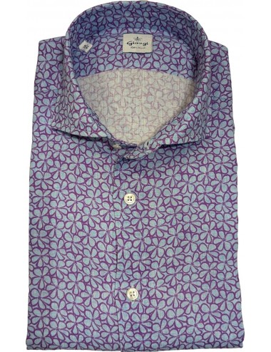Giangi camisa lino malva estampado sobre fondo azul | Almirante Seis