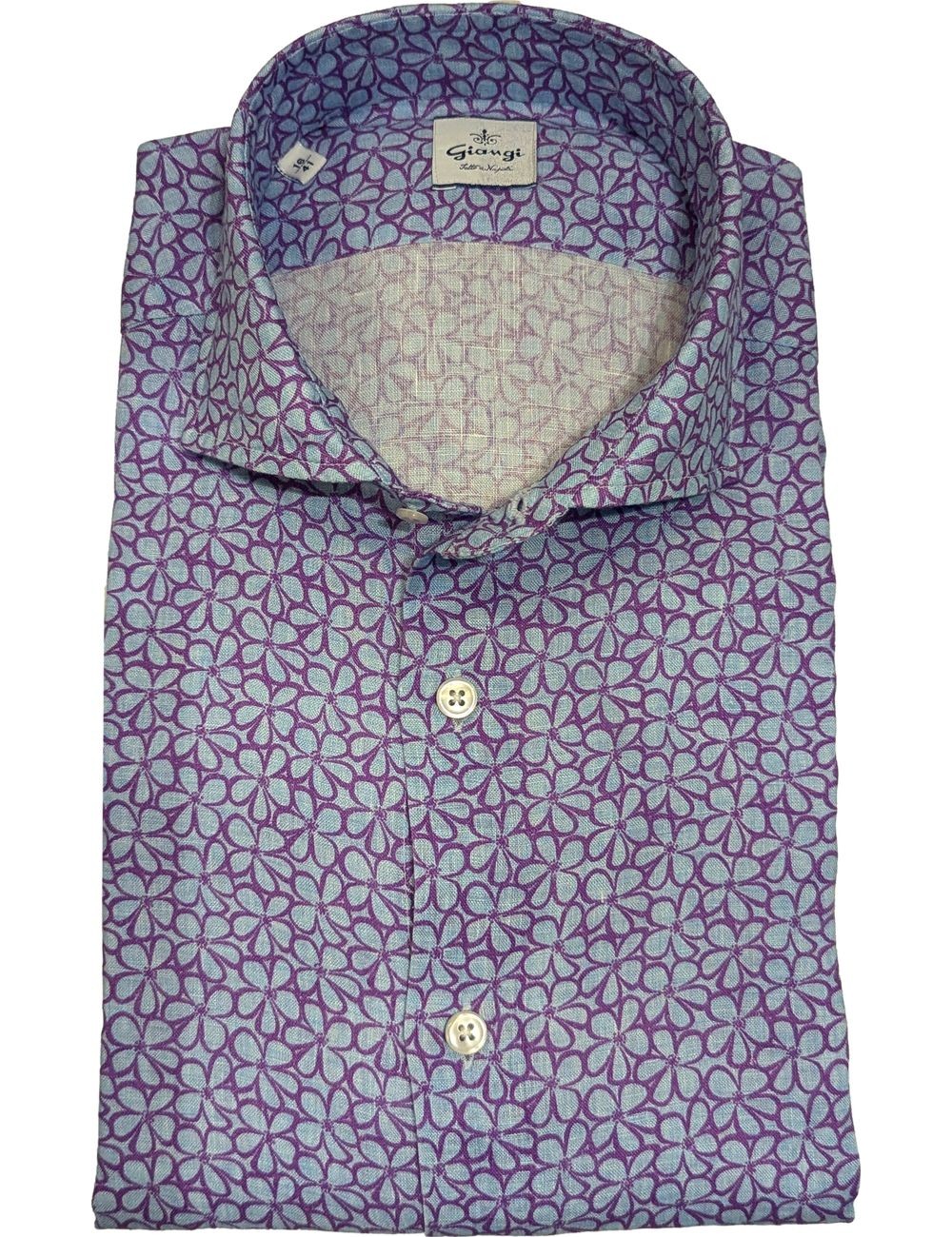 Giangi camisa lino malva estampado sobre fondo azul | Almirante Seis