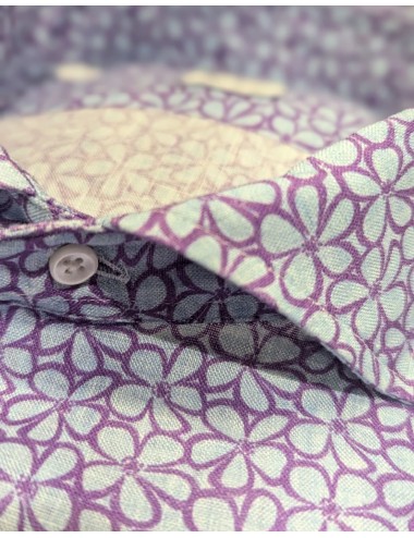 Giangi camisa lino malva estampado sobre fondo azul | Almirante Seis 2
