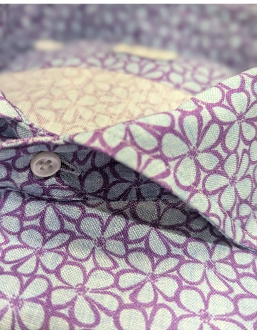 Giangi camisa lino malva estampado sobre fondo azul | Almirante Seis