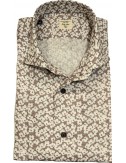 MAZZARELLI camisa lino fondo marrón estampado floral blanco