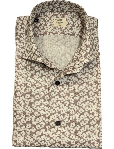 MAZZARELLI camisa lino marrón estampado floral blanco | Ego Madrid
